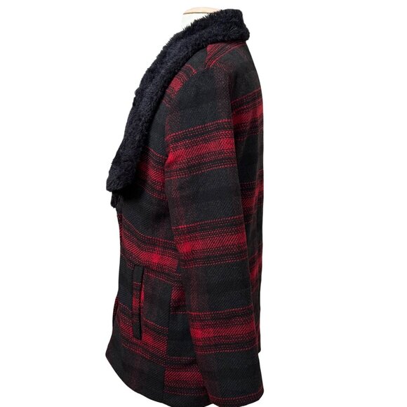 Jack BB Dakoda Rydell Buffalo Wool Blend Plaid Black Red Jacket Faux Collar Med - Picture 7 of 14